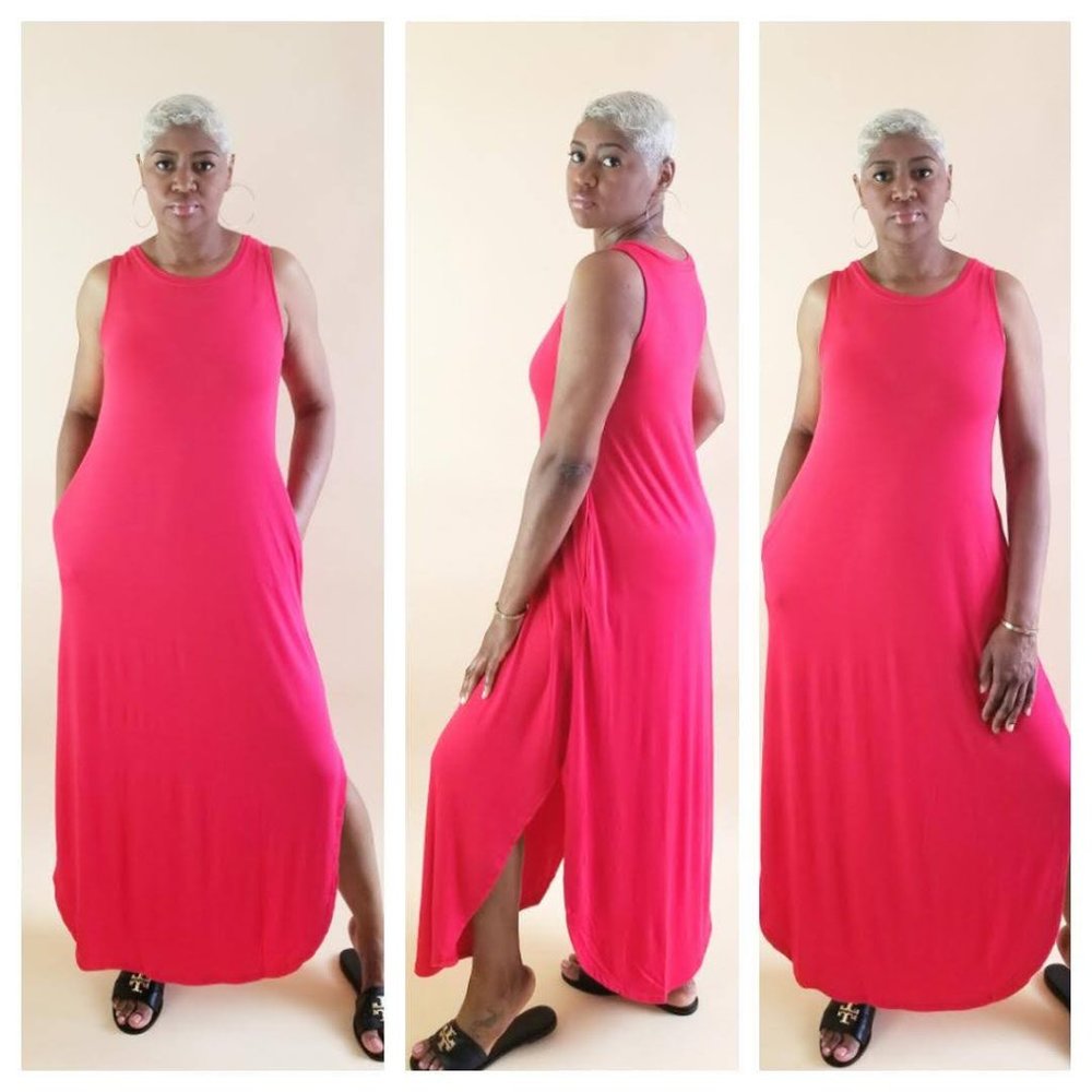 Sleeveless Scope Hem Maxi Dress Ruby Red